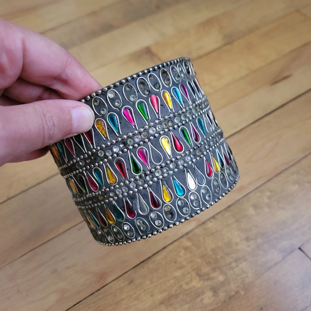 Vintage Indian Bejeweled Circular Box